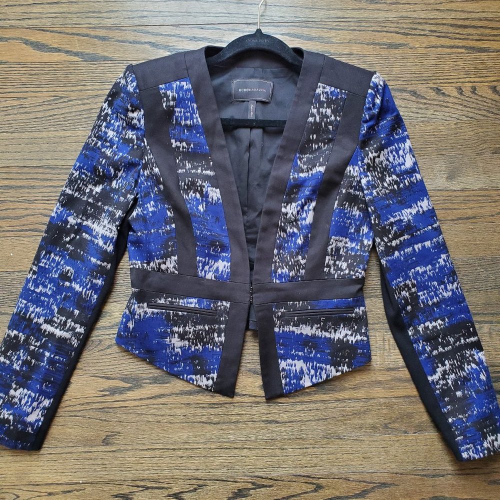 BCBG MAXAZRIA Keeley Jacket Blazer Blue Gray Black